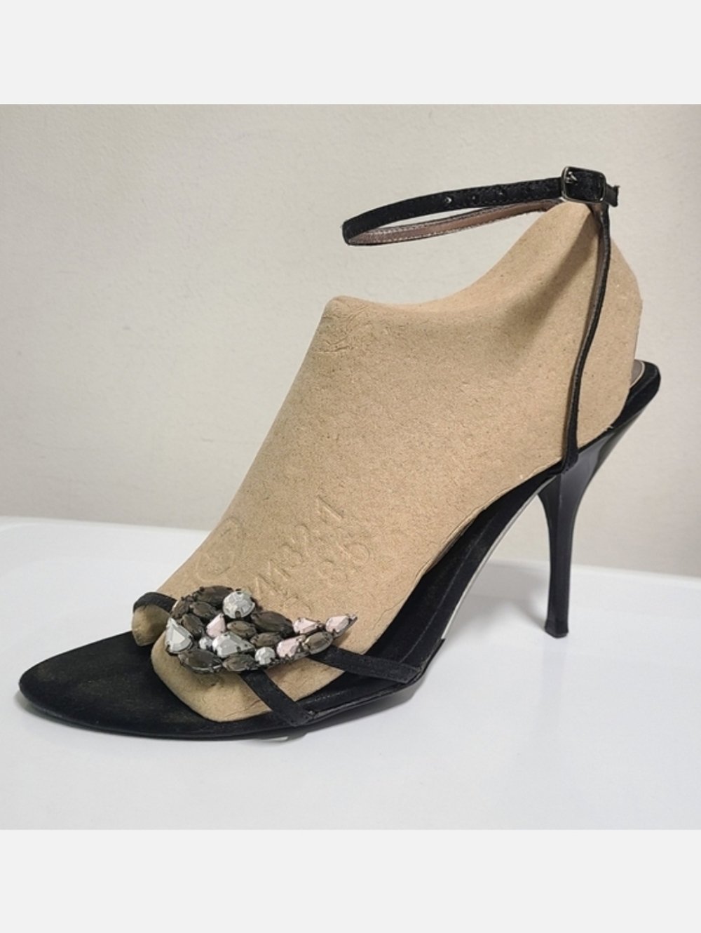 Forcinema Birgitta Rhinestone Heeled Sandals Black Satin Sz 8½ Balletcore